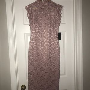 Mauve Lace Dress-Mandarin Collar